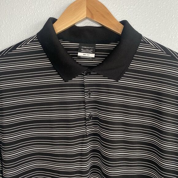 Nike Golf Mens Size XXL Dri-Fit Performance Black White Striped Polo Shirt - Picture 1 of 9